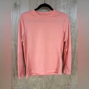 Huk Fishing Icon X Long Sleeve Athletic Shirt Orange Spell Out Back EUC Womens M